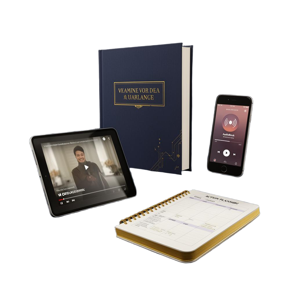 Ebook, video guide, audiobook and 60-day action plan mockups